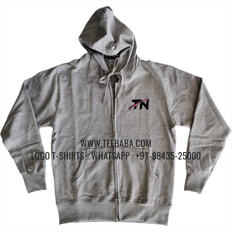 100% Cotton - 300 GSM Fleece Fabric - Logo Embroidery - Grey Melange - Rapipay TN