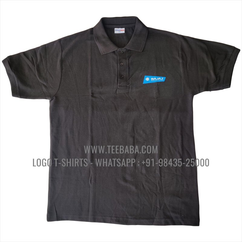 100% Cotton Collar T-Shirt - 220 GSM Thick Pique Fabric - Logo Digital Print - Black - Bajaj Motorcycles