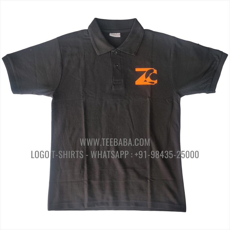 100% Cotton Collar T-Shirt - 220 GSM Thick Pique Fabric - Logo Digital Print - Black - Zenith Cycles