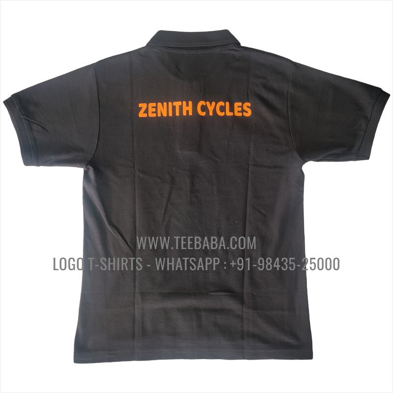 100% Cotton Collar T-Shirt - 220 GSM Thick Pique Fabric - Logo Digital Print - Black - Zenith Cycles