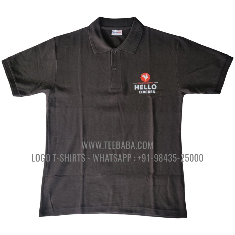100% Cotton Collar T-Shirt - 220 GSM Thick Pique Fabric - Logo Digital Print - Hello Chicken