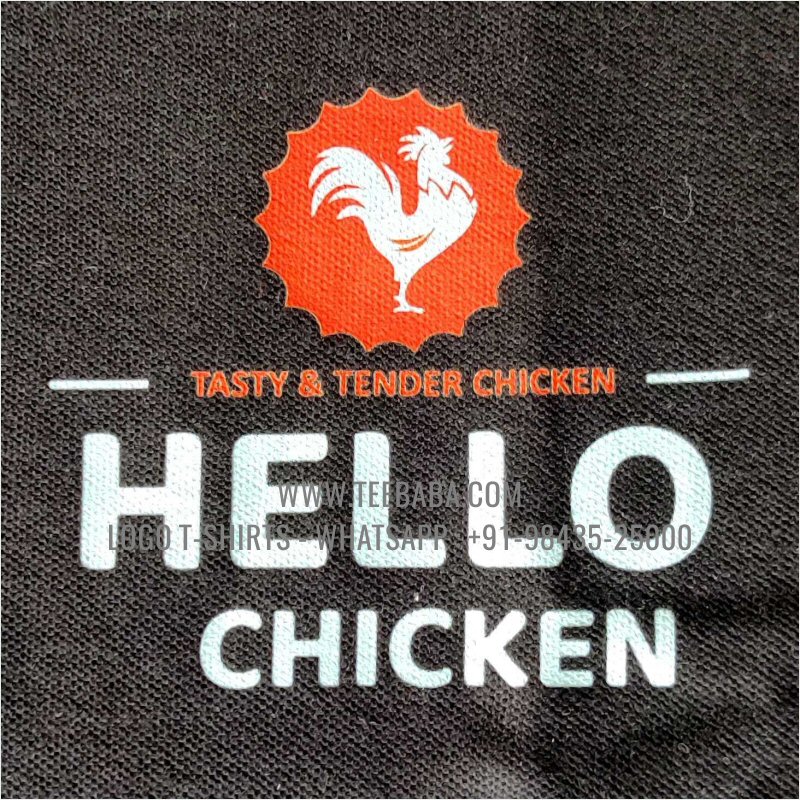 100% Cotton Collar T-Shirt - 220 GSM Thick Pique Fabric - Logo Digital Print - Hello Chicken