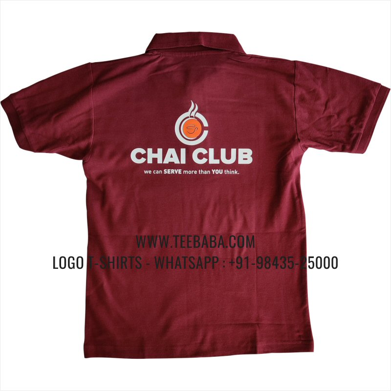 100% Cotton Collar T-Shirt - 220 GSM Thick Pique Fabric - Logo Digital Print - Maroon - Chai Club