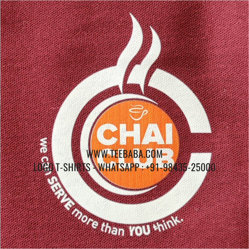 100% Cotton Collar T-Shirt - 220 GSM Thick Pique Fabric - Logo Digital Print - Maroon - Chai Club