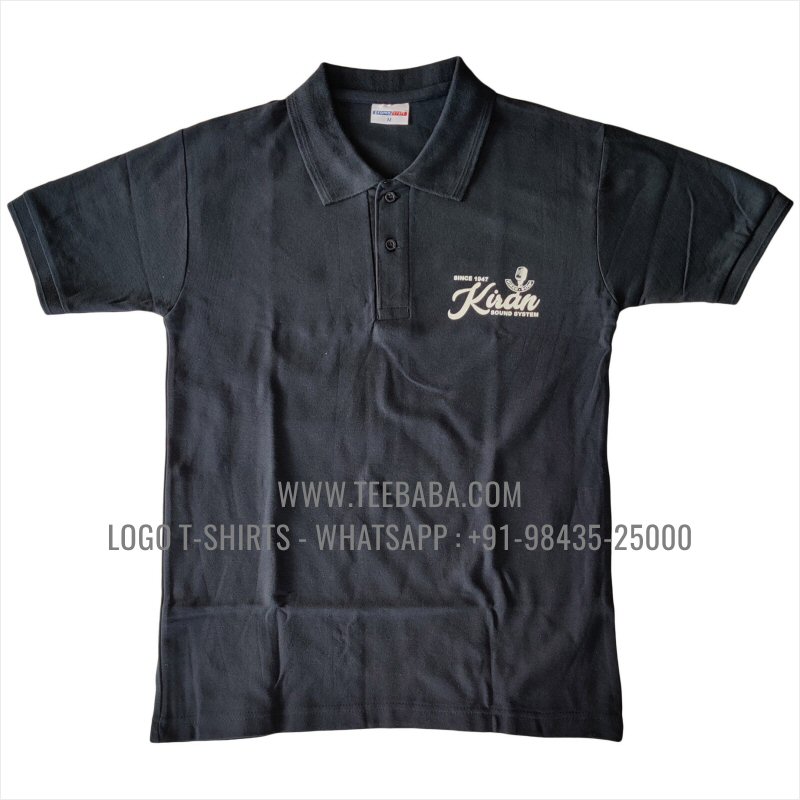 100% Cotton Collar T-Shirt - 220 GSM Thick Pique Fabric - Logo Digital Print - Navy - Kiran Sound System
