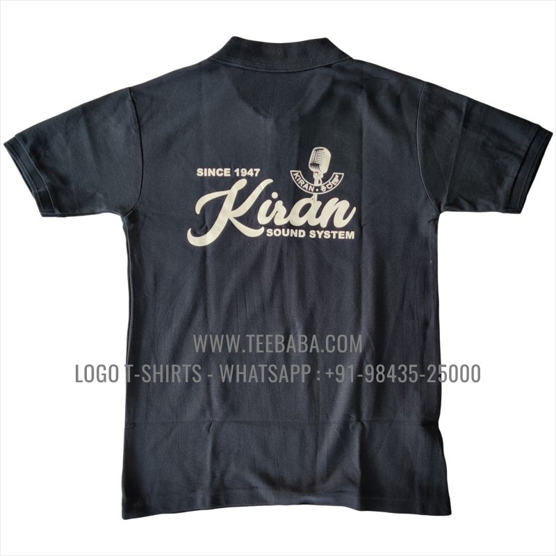 100% Cotton Collar T-Shirt - 220 GSM Thick Pique Fabric - Logo Digital Print - Navy - Kiran Sound System
