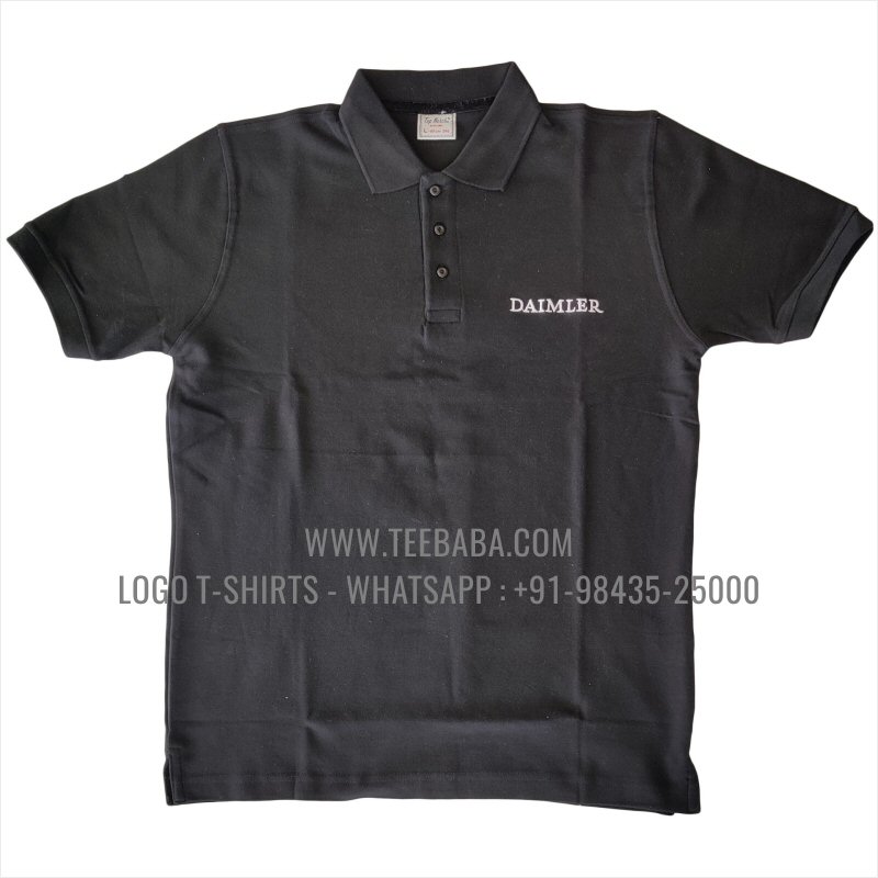 100% Cotton Collar T-Shirt - 220 GSM Thick Pique Fabric - Logo Embroidery - Black - Daimler
