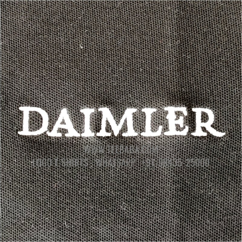 100% Cotton Collar T-Shirt - 220 GSM Thick Pique Fabric - Logo Embroidery - Black - Daimler