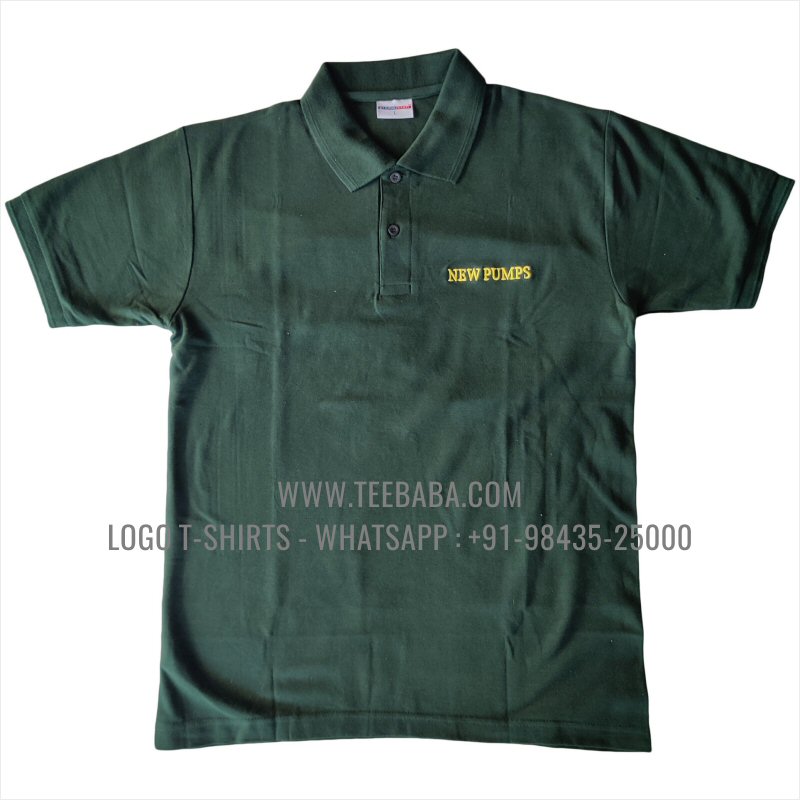 100% Cotton Collar T-Shirt - 220 GSM Thick Pique Fabric - Logo Embroidery - Bottle Green - New Pumps