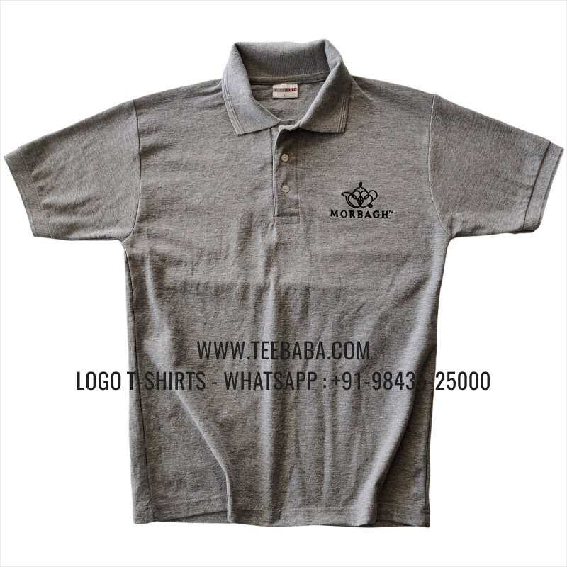 100% Cotton Collar T-Shirt - 220 GSM Thick Pique Fabric - Logo Embroidery - Grey Melange - Morbagh