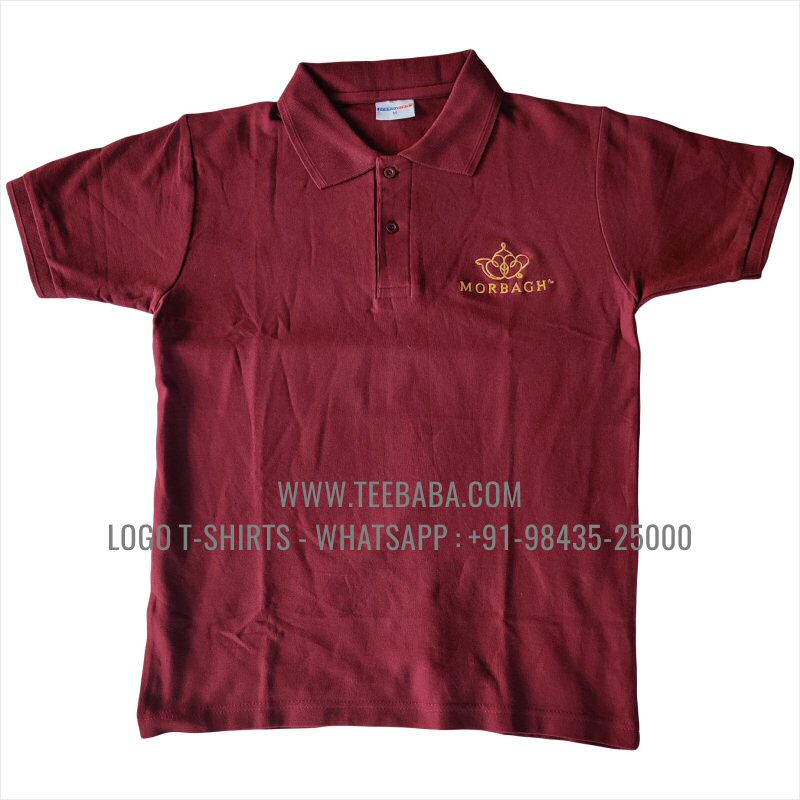 100% Cotton Collar T-Shirt - 220 GSM Thick Pique Fabric - Logo Embroidery - Maroon - Morbagh
