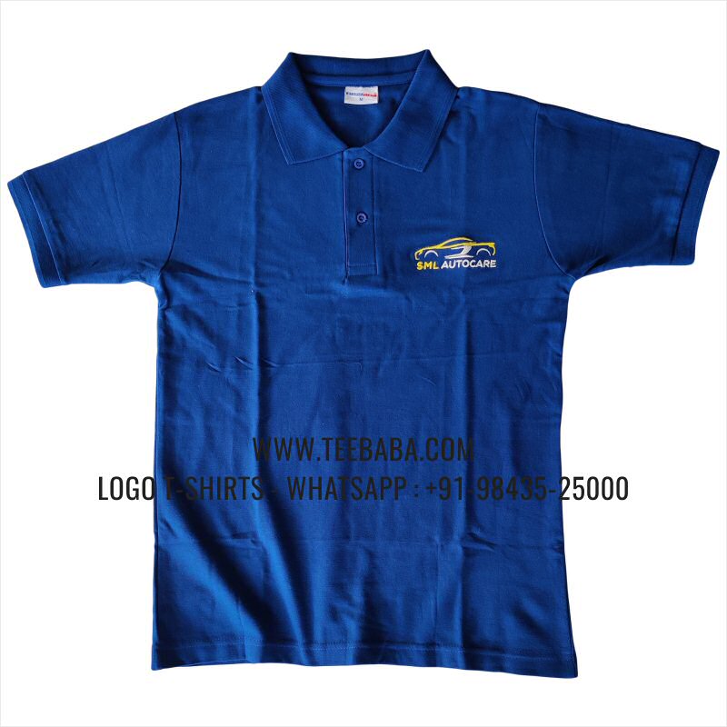 100% Cotton Collar T-Shirt - 220 GSM Thick Pique Fabric - Logo Embroidery Print - SML Auto Care