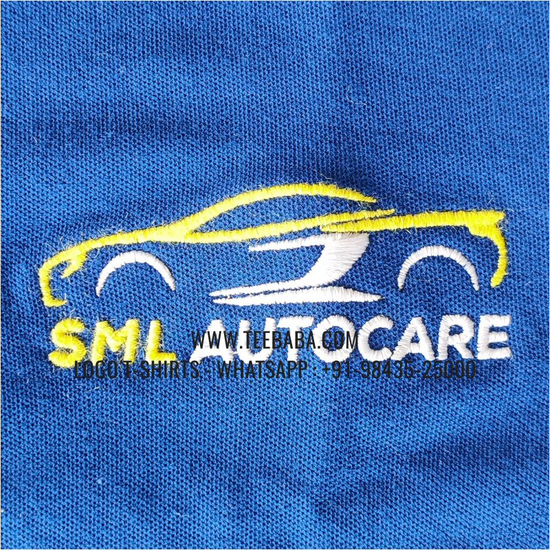 100% Cotton Collar T-Shirt - 220 GSM Thick Pique Fabric - Logo Embroidery Print - SML Auto Care