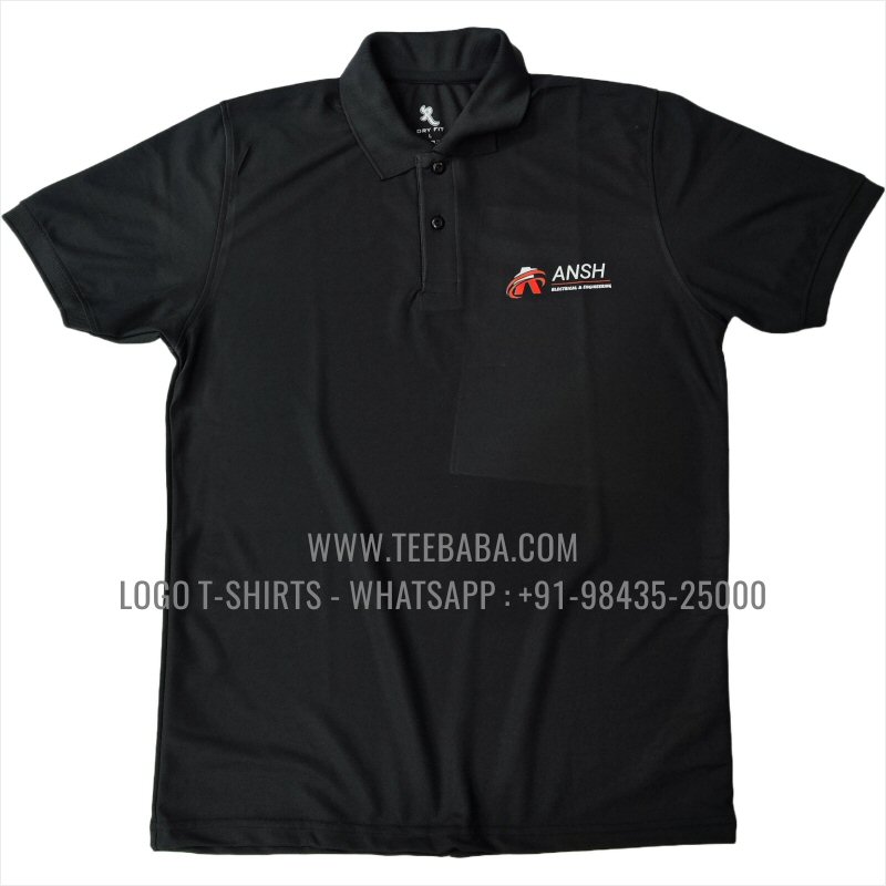 100% Polyester Collar T-Shirt - 170 GSM PP Dry Fit Fabric - Logo Digital Print - Black - Ansh Electrical And Engineering