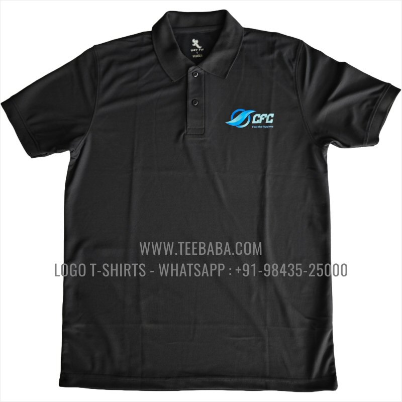 100% Polyester Collar T-Shirt - 170 GSM PP Dry Fit Fabric - Logo Digital Print - Black - CFC