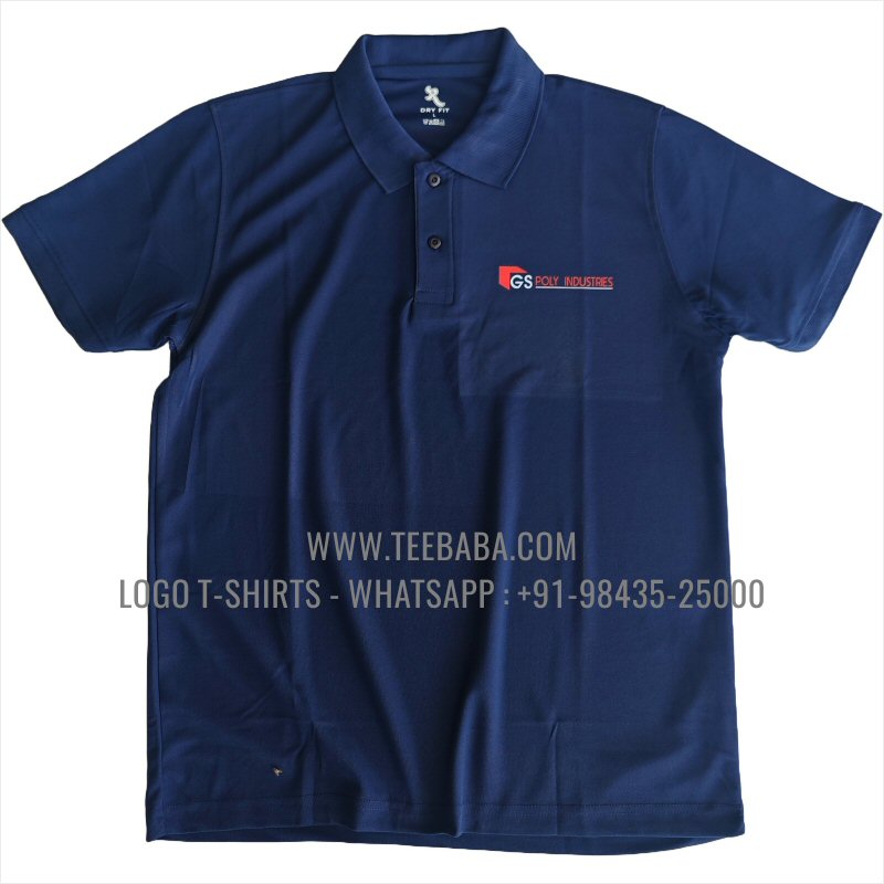 100% Polyester Collar T-Shirt - 170 GSM PP Dry Fit Fabric - Logo Digital Print - Navy - GS Poly Industries