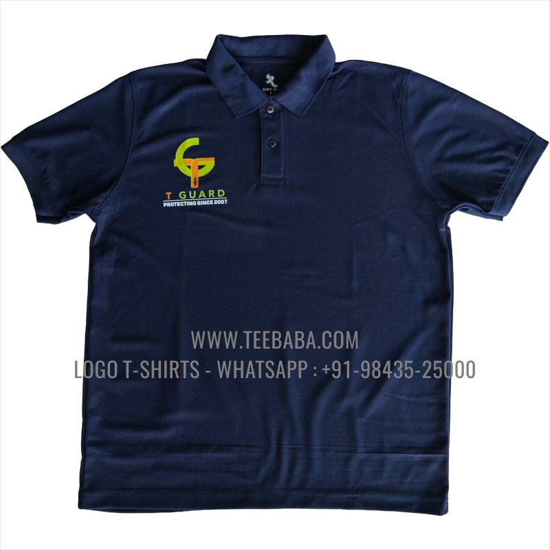 100% Polyester Collar T-Shirt - 170 GSM PP Dry Fit Fabric - Logo Digital Print - Navy - T Guard