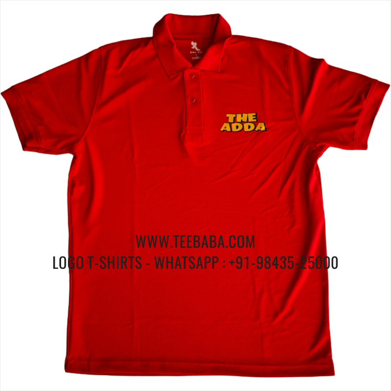 100% Polyester Collar T-Shirt - 170 GSM PP Dry Fit Fabric - Logo Digital Print - Red - The Adda