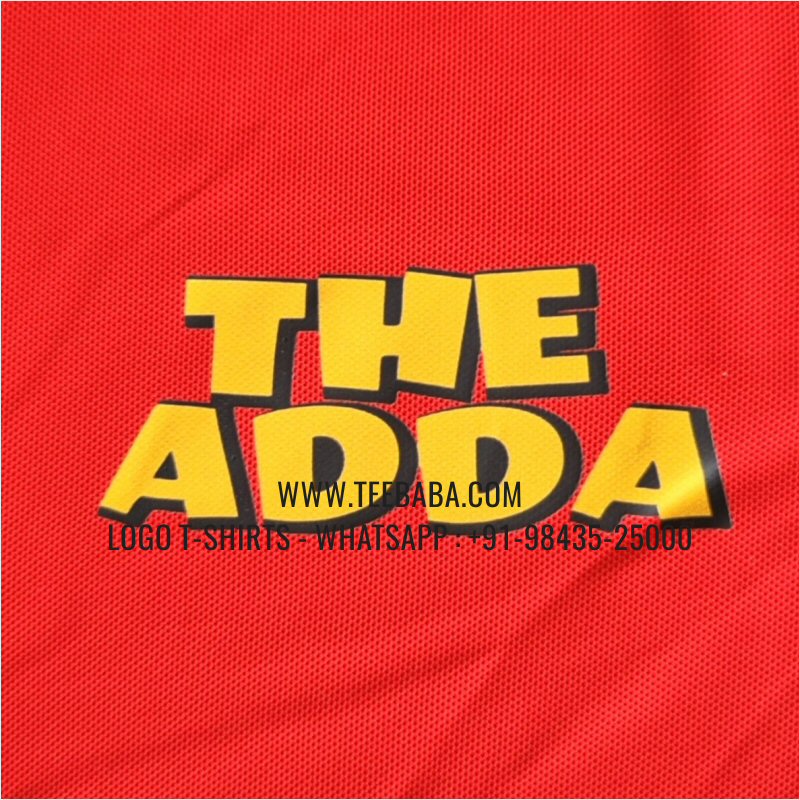 100% Polyester Collar T-Shirt - 170 GSM PP Dry Fit Fabric - Logo Digital Print - Red - The Adda
