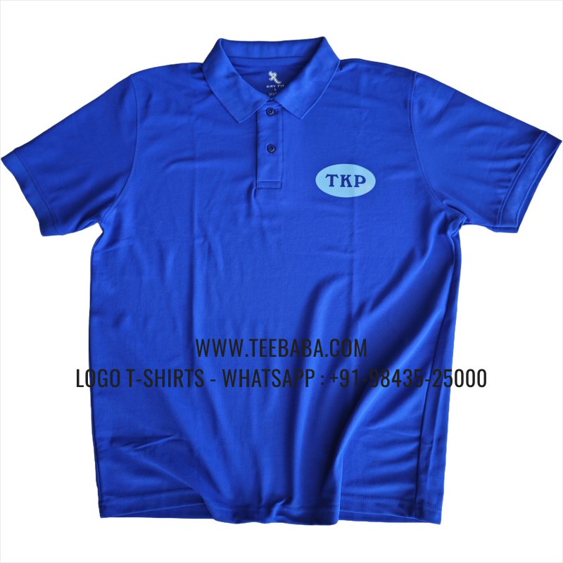 100% Polyester Collar T-Shirt - 170 GSM PP Dry Fit Fabric - Logo Digital Print - Royal Blue - Ador Exports