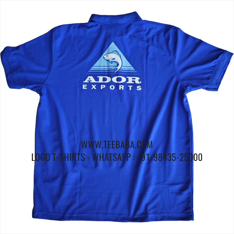 100% Polyester Collar T-Shirt - 170 GSM PP Dry Fit Fabric - Logo Digital Print - Royal Blue - Ador Exports