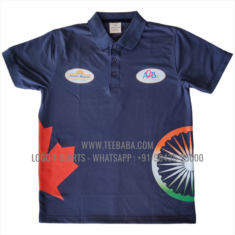 100% Polyester Collar T-Shirt - Lacoste 230 GSM Dry Fit Fabric - Logo Digital Print - Navy - Adyar Ananda Bhavan