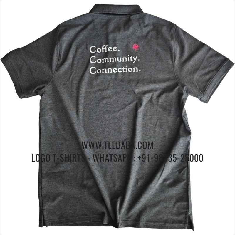100% Polyester Collar T-Shirt - Mars 200 GSM Quick Dry Fit Fabric - Logo Digital Print - Carbon Grey Melange - Halfday Coffiee