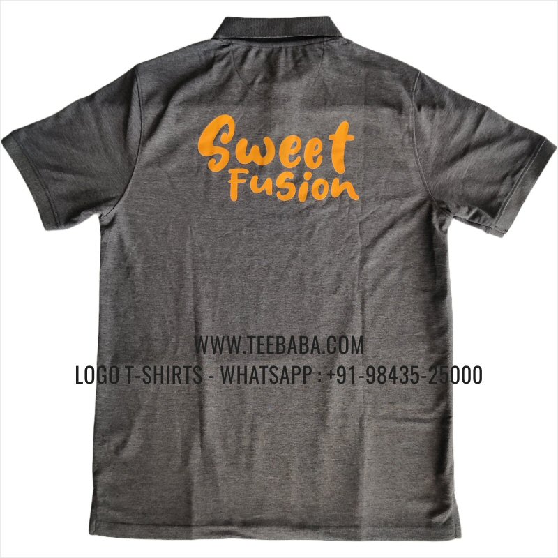 100% Polyester Collar T-Shirt - Mars 200 GSM Quick Dry Fit Fabric - Logo Digital Print - Carbon Grey Melange - Sweet Fusion