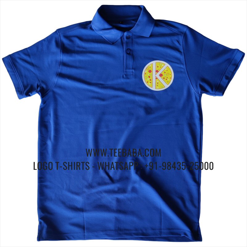 100% Polyester Collar T-Shirt - Mars 200 GSM Quick Dry Fit Fabric - Logo Digital Print - Imperial Blue - Kneads Pizza