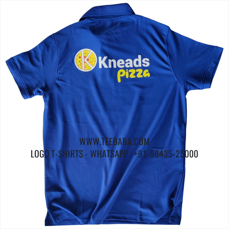 100% Polyester Collar T-Shirt - Mars 200 GSM Quick Dry Fit Fabric - Logo Digital Print - Imperial Blue - Kneads Pizza