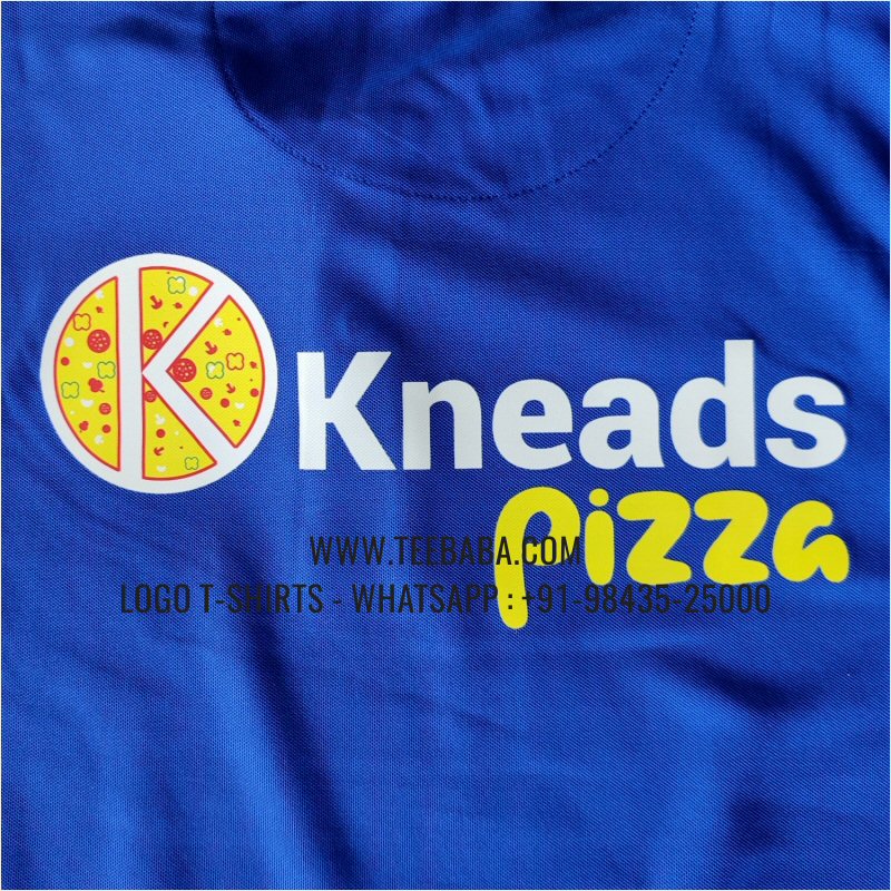 100% Polyester Collar T-Shirt - Mars 200 GSM Quick Dry Fit Fabric - Logo Digital Print - Imperial Blue - Kneads Pizza