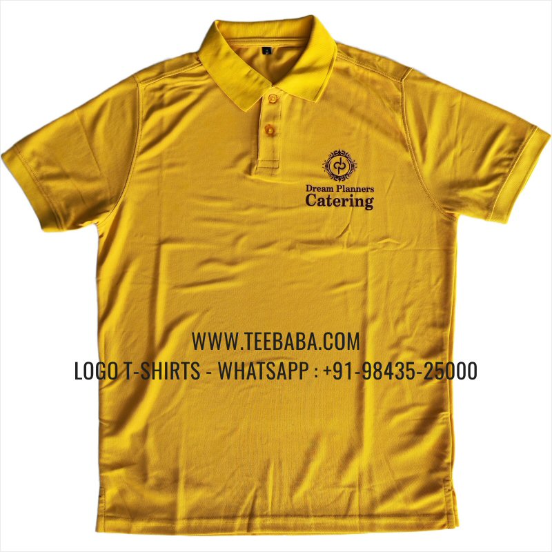 100% Polyester Collar T-Shirt - Mars 200 GSM Quick Dry Fit Fabric - Logo Digital Print - Yellow - Dream Catering