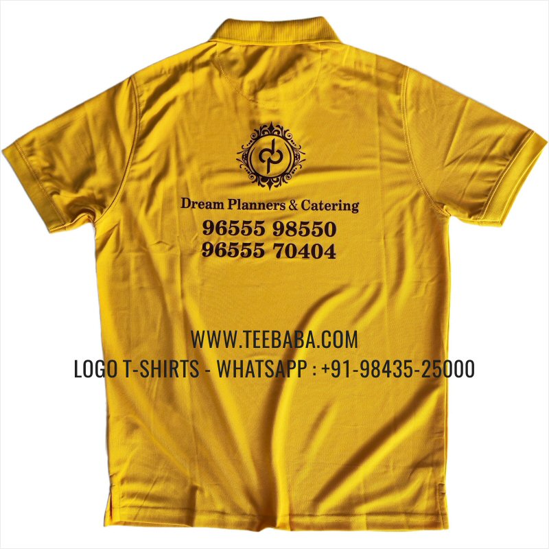 100% Polyester Collar T-Shirt - Mars 200 GSM Quick Dry Fit Fabric - Logo Digital Print - Yellow - Dream Catering