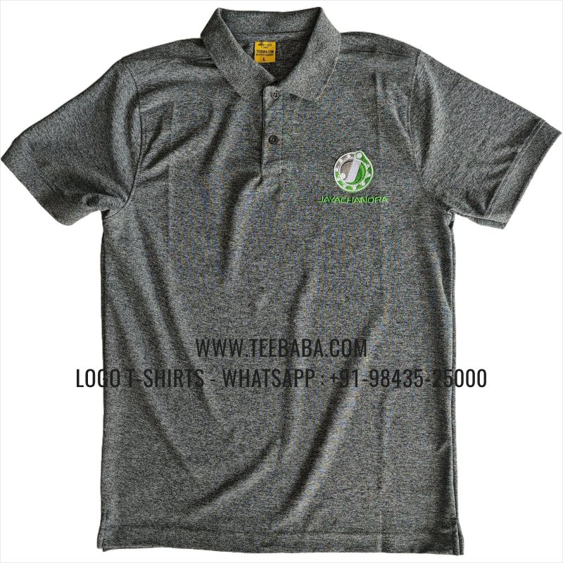 100% Polyester Collar T-Shirt - Mars 200 GSM Quick Dry Fit Fabric - Logo Embroidery - Black Melange - Jayachandra