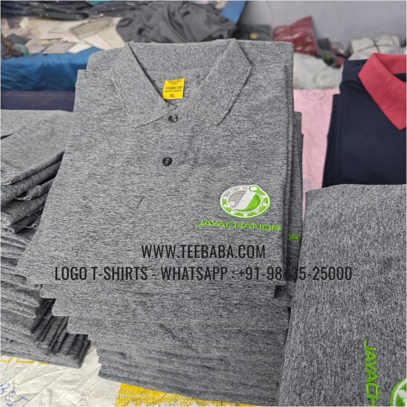 100% Polyester Collar T-Shirt - Mars 200 GSM Quick Dry Fit Fabric - Logo Embroidery - Black Melange - Jayachandra