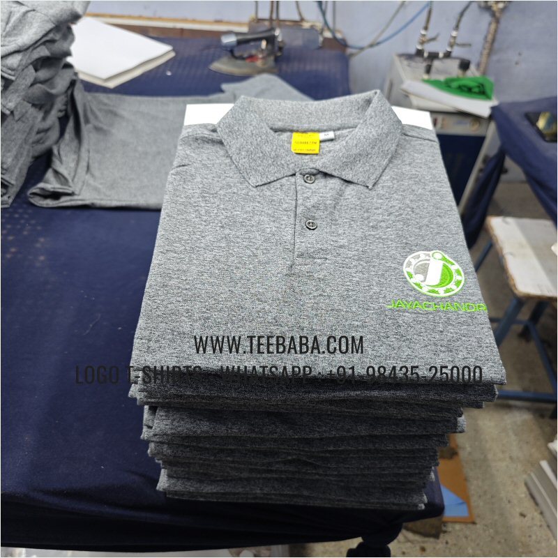 100% Polyester Collar T-Shirt - Mars 200 GSM Quick Dry Fit Fabric - Logo Embroidery - Black Melange - Jayachandra
