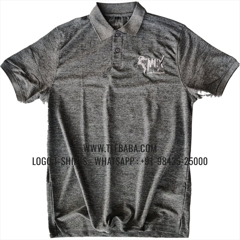 100% Polyester Collar T-Shirt - Mars 200 GSM Quick Dry Fit Fabric - Logo Embroidery - Black Melange - MCX Live Research