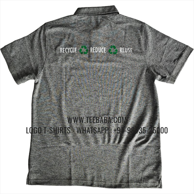 100% Polyester Collar T-Shirt - Mars 200 GSM Quick Dry Fit Fabric - Logo Embroidery Digital Print - Black Melange - TDH Trading