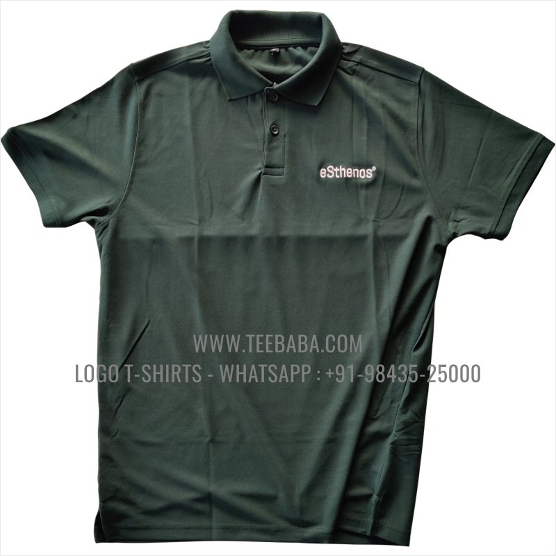 100% Polyester Collar T-Shirt - Mars 200 GSM Quick Dry Fit Fabric - Logo Embroidery - Pine Green - Esthenos