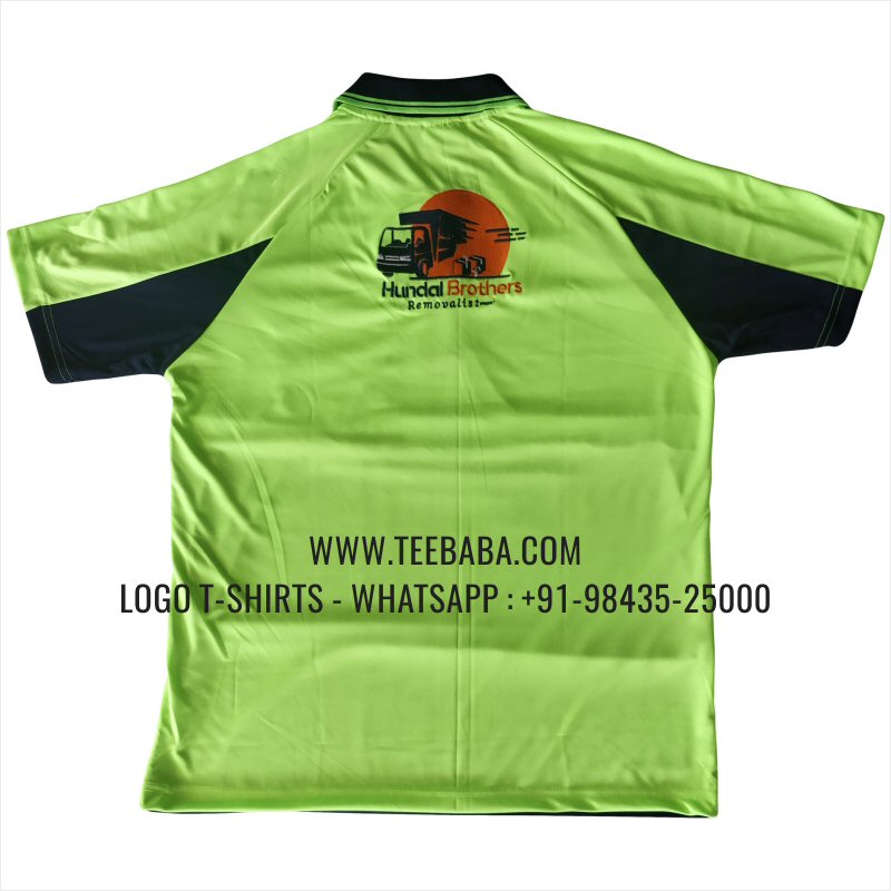 100% Polyester Collar T-Shirt - Pocket - Salina 170 GSM Dry Fit Fabric - Logo Embroidery - Floroscent Green - Navy - Hundal Brothers Australia