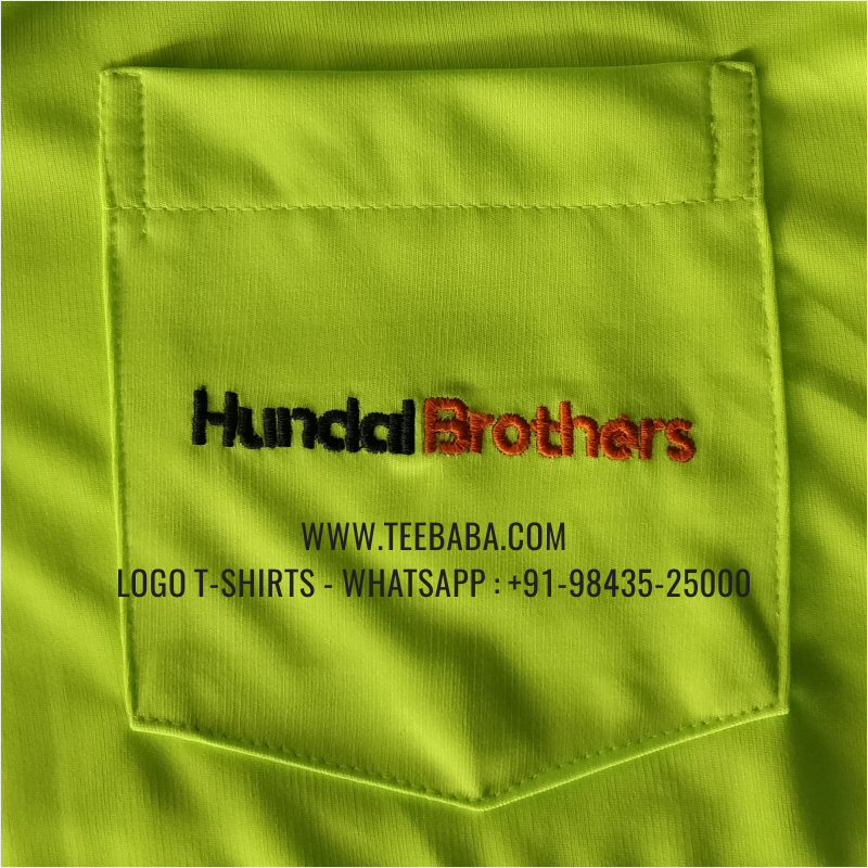 100% Polyester Collar T-Shirt - Pocket - Salina 170 GSM Dry Fit Fabric - Logo Embroidery - Floroscent Green - Navy - Hundal Brothers Australia