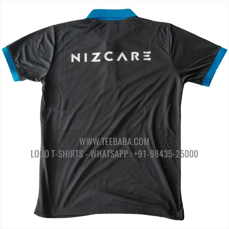 100% Polyester Collar T-Shirt - Salina 170 GSM Dry Fit Fabric - Logo Digital Print - Black - Nizcare