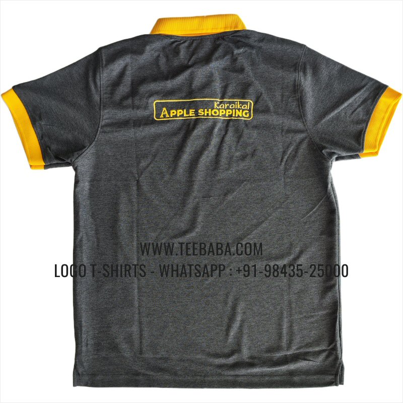 100% Polyester Contrast Collar T-Shirt - Mars 200 GSM Quick Dry Fit Fabric - Logo Embroidery - Carbon Grey Melange - Apple Shopping