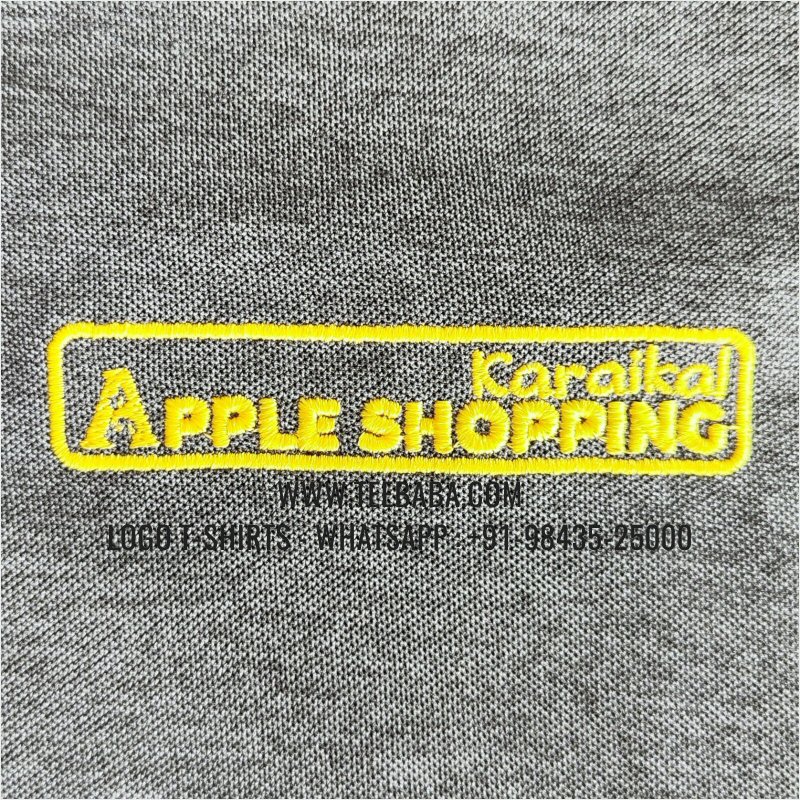 100% Polyester Contrast Collar T-Shirt - Mars 200 GSM Quick Dry Fit Fabric - Logo Embroidery - Carbon Grey Melange - Apple Shopping