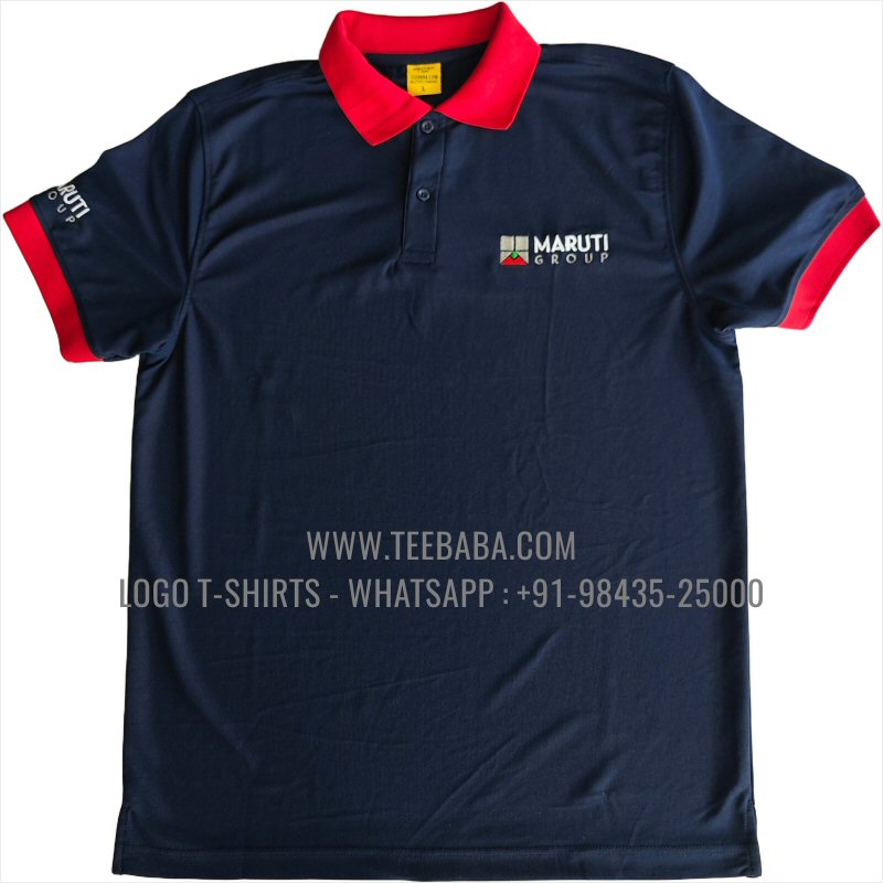 100% Polyester Contrast Collar T-Shirt - Mars 200 GSM Quick Dry Fit Fabric - Logo Embroidery - True Navy - Maruti Group