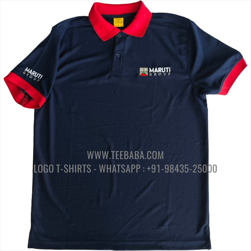 100% Polyester Contrast Collar T-Shirt - Mars 200 GSM Quick Dry Fit Fabric - Logo Embroidery - True Navy - Maruti Group