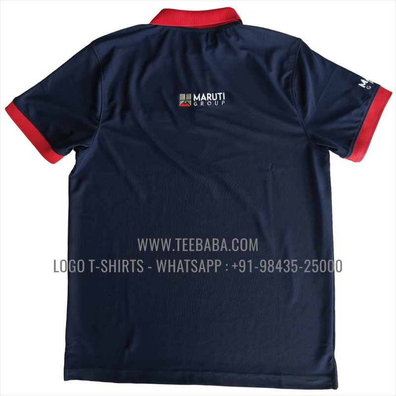 100% Polyester Contrast Collar T-Shirt - Mars 200 GSM Quick Dry Fit Fabric - Logo Embroidery - True Navy - Maruti Group
