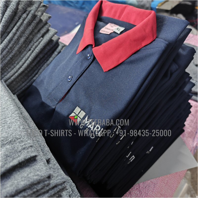 100% Polyester Contrast Collar T-Shirt - Mars 200 GSM Quick Dry Fit Fabric - Logo Embroidery - True Navy - Maruti Group