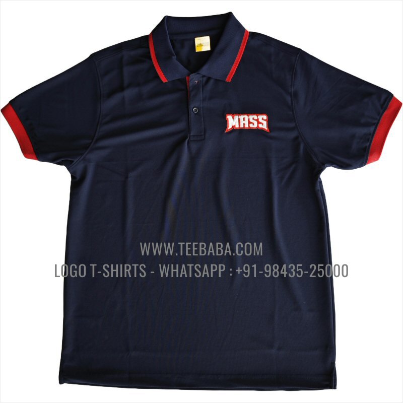 100% Polyester Tipping Collar T-Shirt - Mars 200 GSM Quick Dry Fit Fabric - Logo Embroidery - True Navy - Mass Mobiles