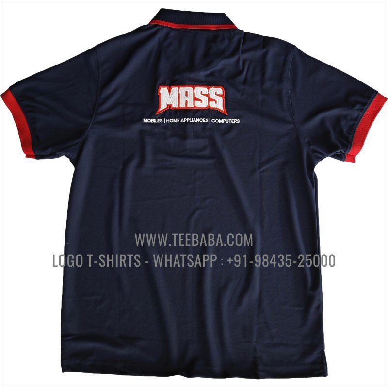 100% Polyester Tipping Collar T-Shirt - Mars 200 GSM Quick Dry Fit Fabric - Logo Embroidery - True Navy - Mass Mobiles